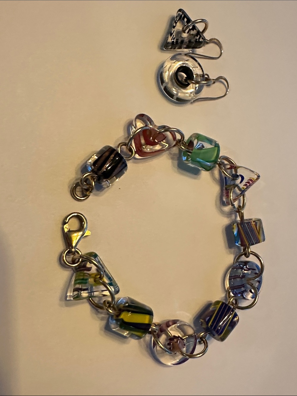 Gold fill Colorful Glass Bead Women's Bracelet - with earrings Multicolor